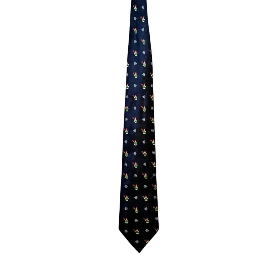 IZOD 100% Silk Tie Men’s Blue Snowman Snowflake Holiday Christmas Neckwear